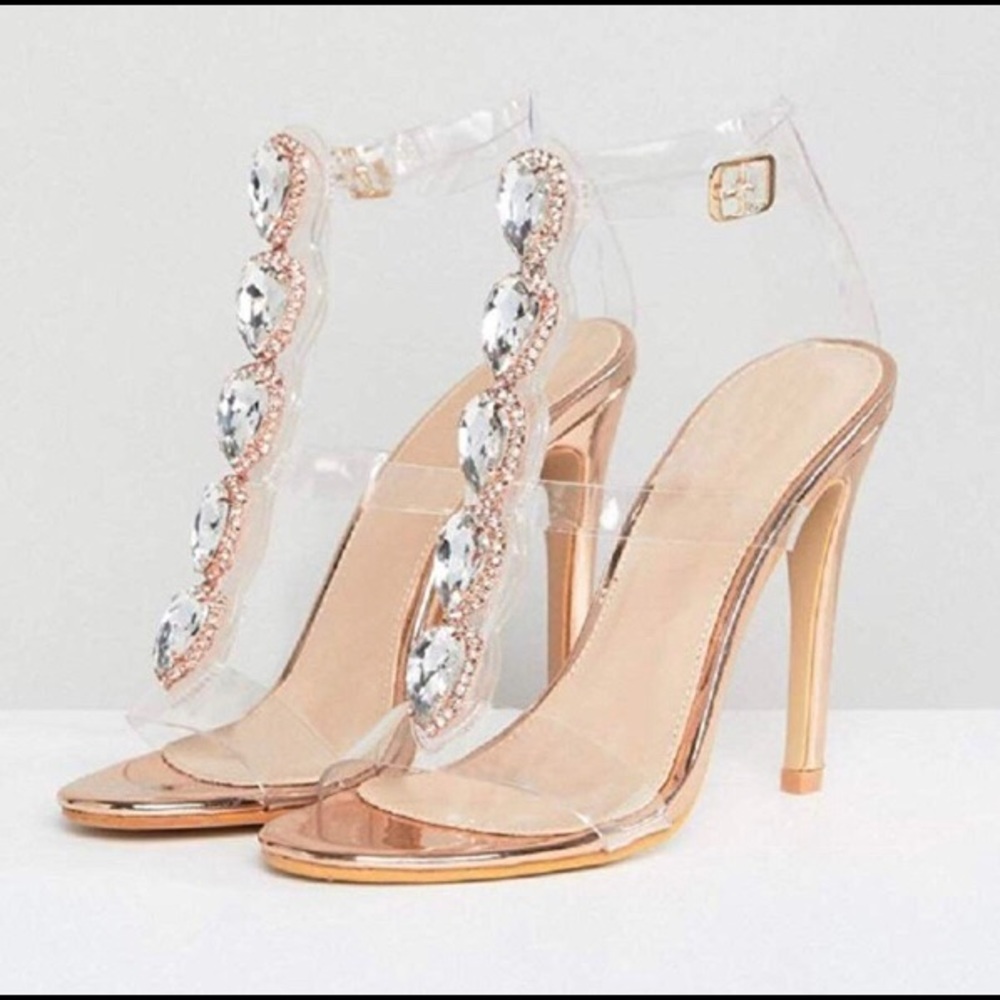 Clear Stiletto Heels with Gem Rhinestones